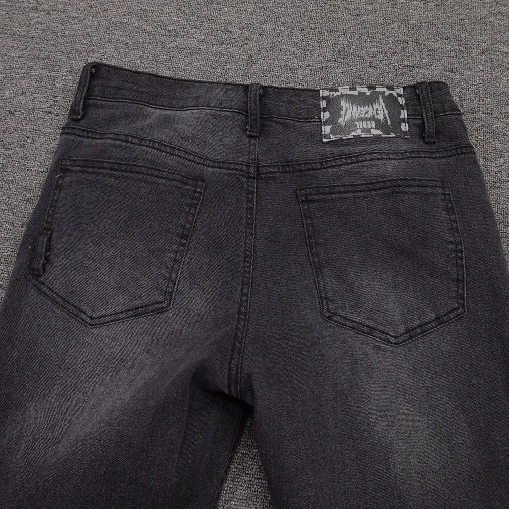 Rebel Vengeance Jeans Mens 30x32 Gray Charcoal Wash Straight Skull Denim Pants
